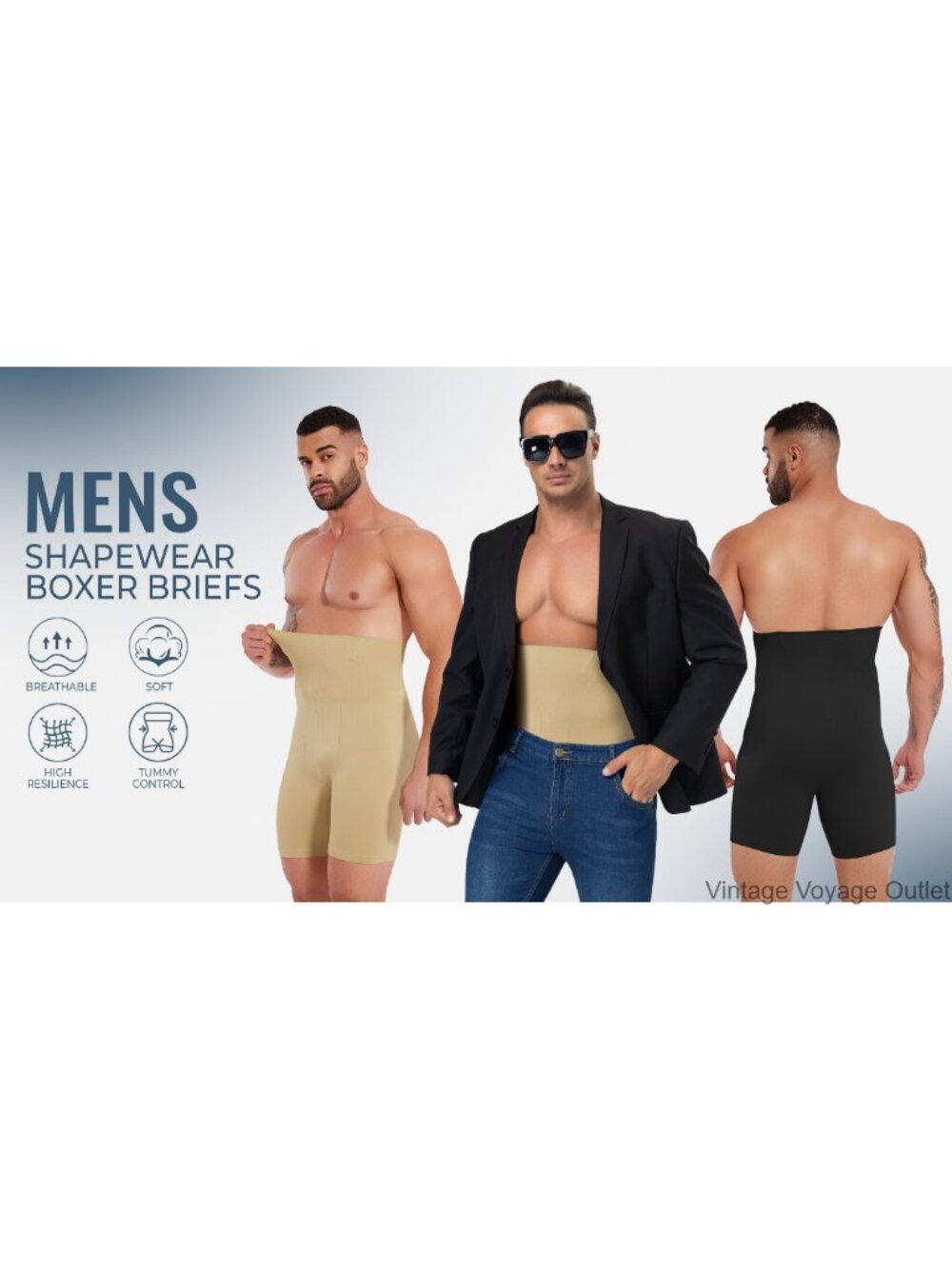 Men's Tummy Control Shapewear Shorts High Waist Compression Underwear - Picture 6 of 6